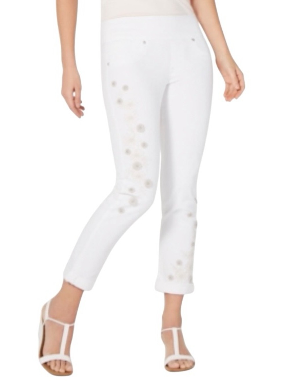 Style & Co Embellished Boyfriend Pull-On Jeans White Womens Small NWT